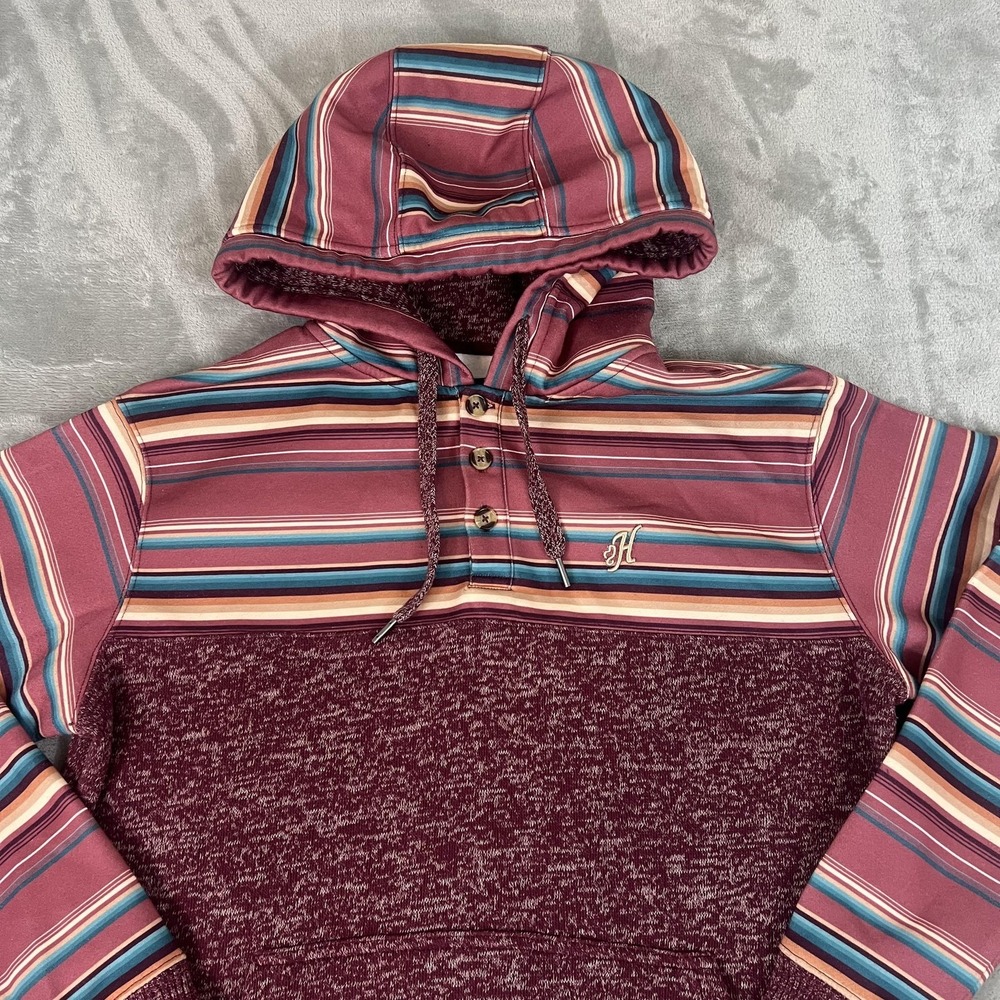 Hooey Hoodie Mens Medium Red Striped Sherpa Lined Western Fleece Pullover